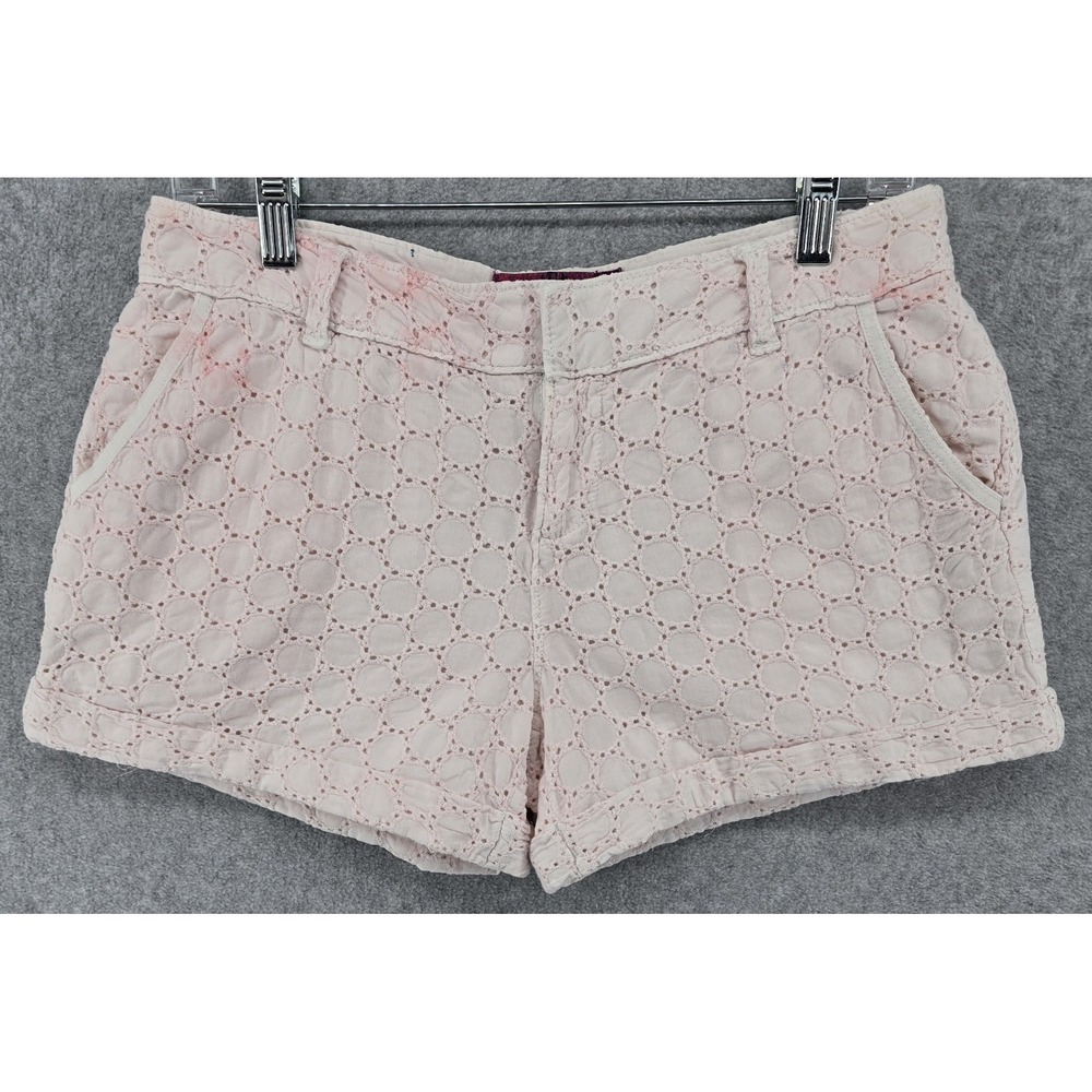 Vtg Y2K Old Navy Pink Eyelet Lace Shorts Women's 8 Low Rise Cotton Lined Cuff 3"